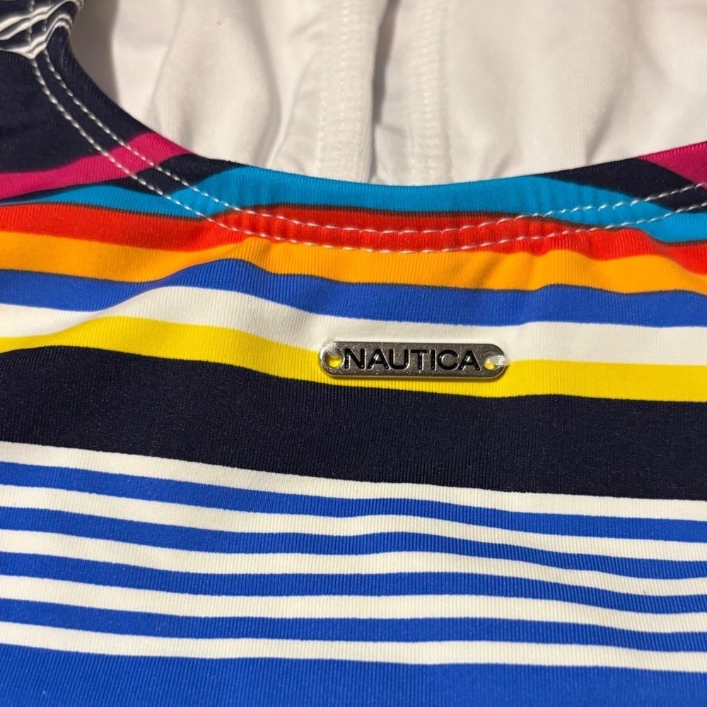 EUC Nautica One Piece Swimsuit Womens Large Multicolor Stripe High Neck - Picture 4 of 6